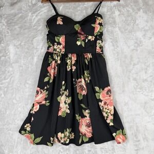 Corset dress Black Floral Sweetheart Bustier Fit Flare Dress Womens Medium